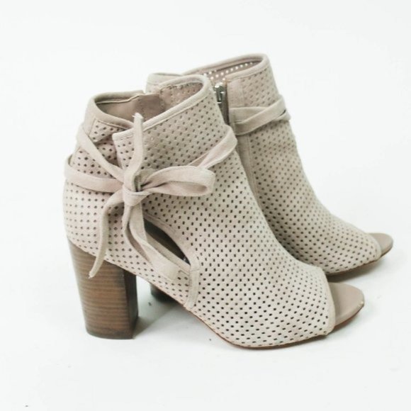 Sam Edelman Ellery Open-Toe Perforated Suede Booties Ankle Boots Shoes Heels - Picture 4 of 8